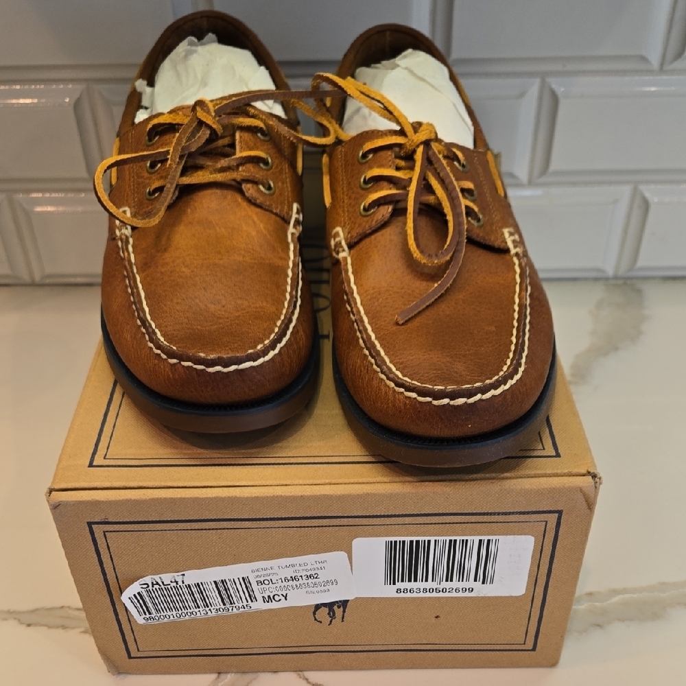 NEW IN BOX Polo by Ralph Lauren Tan Leather Brienne Boat Shoes - Picture 5 of 7